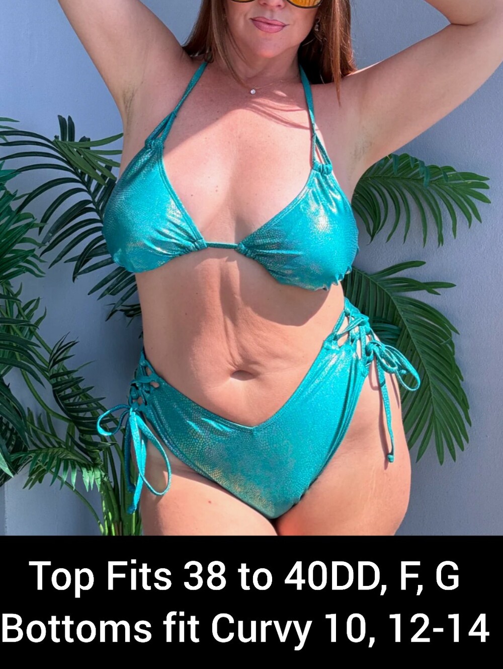 NEW Curvy Beach Triangle String Bikini Set Teal Shimmer Adjustable Sizing